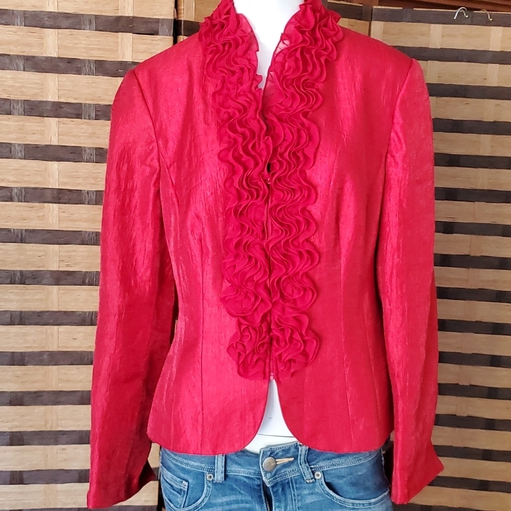 Victor Costa ruffled Red zip up jacket